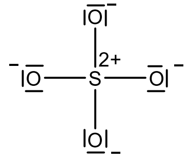 Lewis-Struktur: Schwefel in der Mitte mit vier negativ geladenen Sauerstoffatomen.